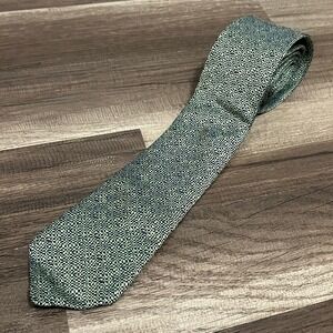 Cremieux Men's Tie Green Navy Micro Dot Birdseye Silk Linen Blend Handmade USA